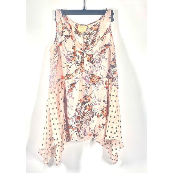 Anthropolgie Vanessa Virginia Tops - Anthropologie Vanessa Virginia Pink Floral Polka Dot V Neck Sheer Tank XS